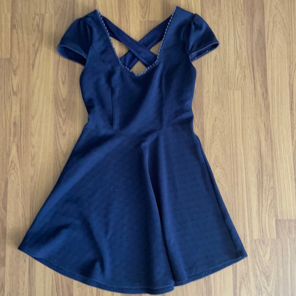 Navy short sleeve fit and flare mini dress size S